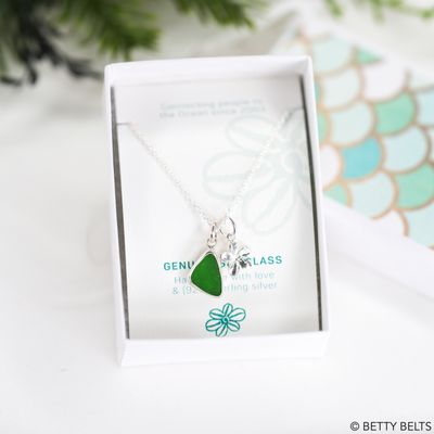 Mermaid Tear in Kelly Green with Plumeria Charm Necklace Holiday Gift Set 2025