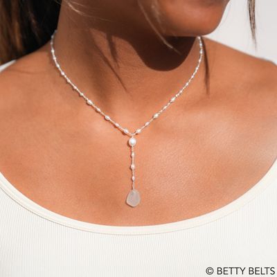 Sophie Sea Glass &amp; Freshwater Pearls Chain Lariat Necklace