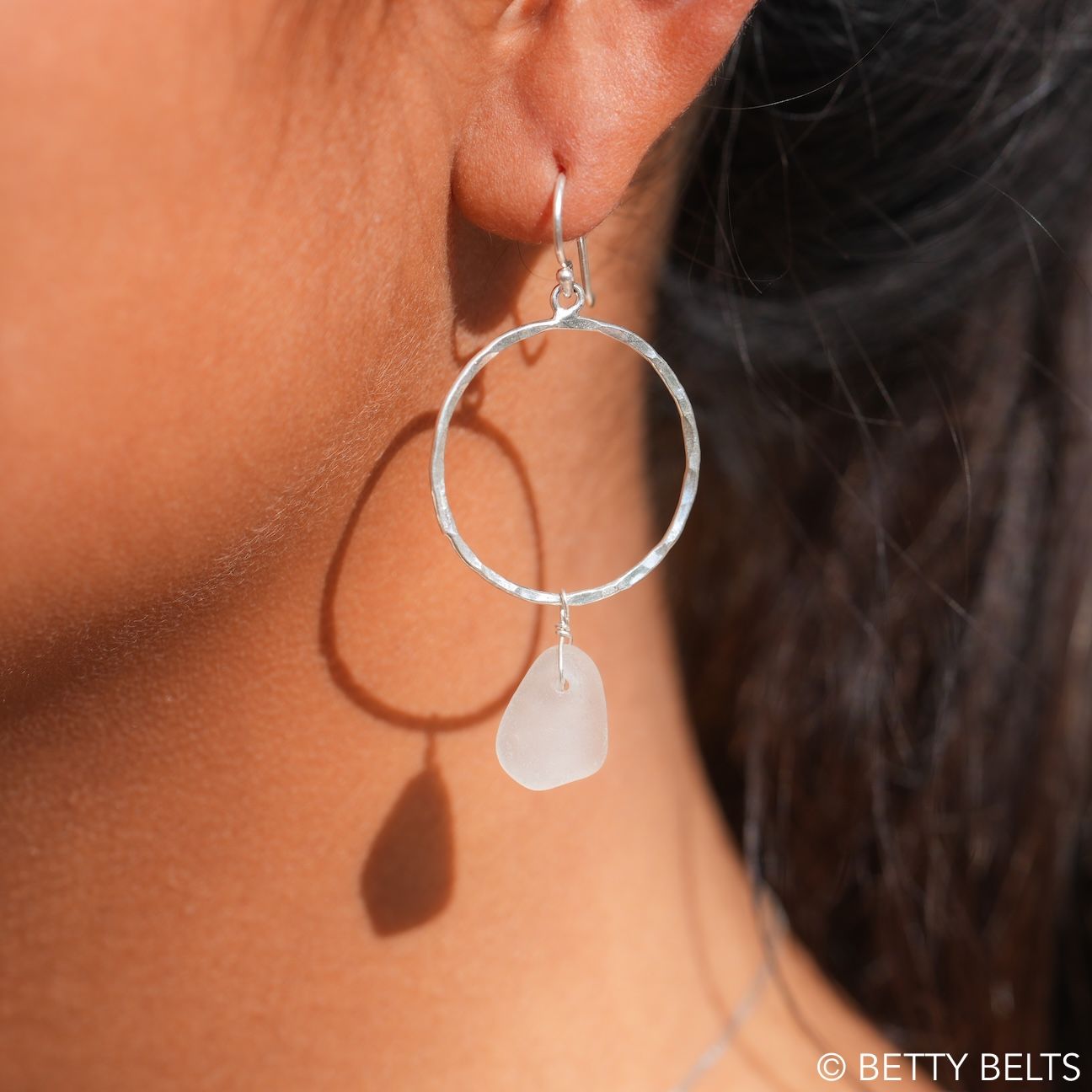 Drilled Sea Glass Drop Hoops