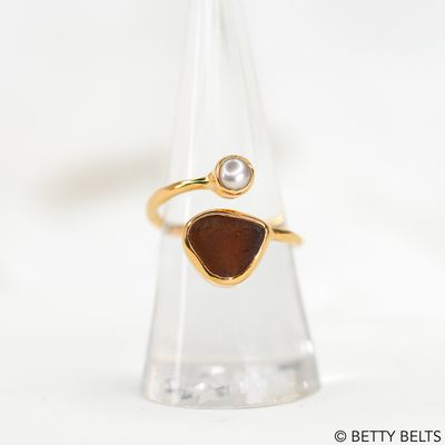 Sophia Pearl + Sea Glass Wrap Ring (Silver &amp; 24K Gold Vermeil)