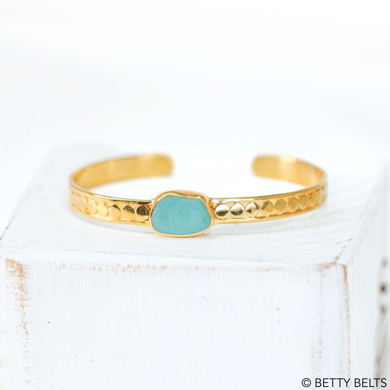 BROOKE Sea Glass Cuff Bracelet (Silver &amp; 24K Gold Vermeil)