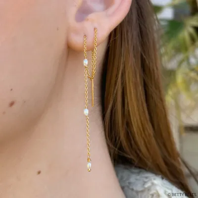 Lovely Tri-Pearl Threader Earrings (Silver &amp; 24K Gold Vermeil)