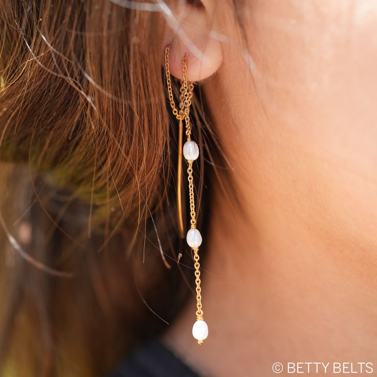 Lovely Tri-Pearl Threader Earrings (Silver &amp; 24K Gold Vermeil)