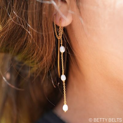 Lovely Tri-Pearl Threader Earrings (Silver &amp; 24K Gold Vermeil)