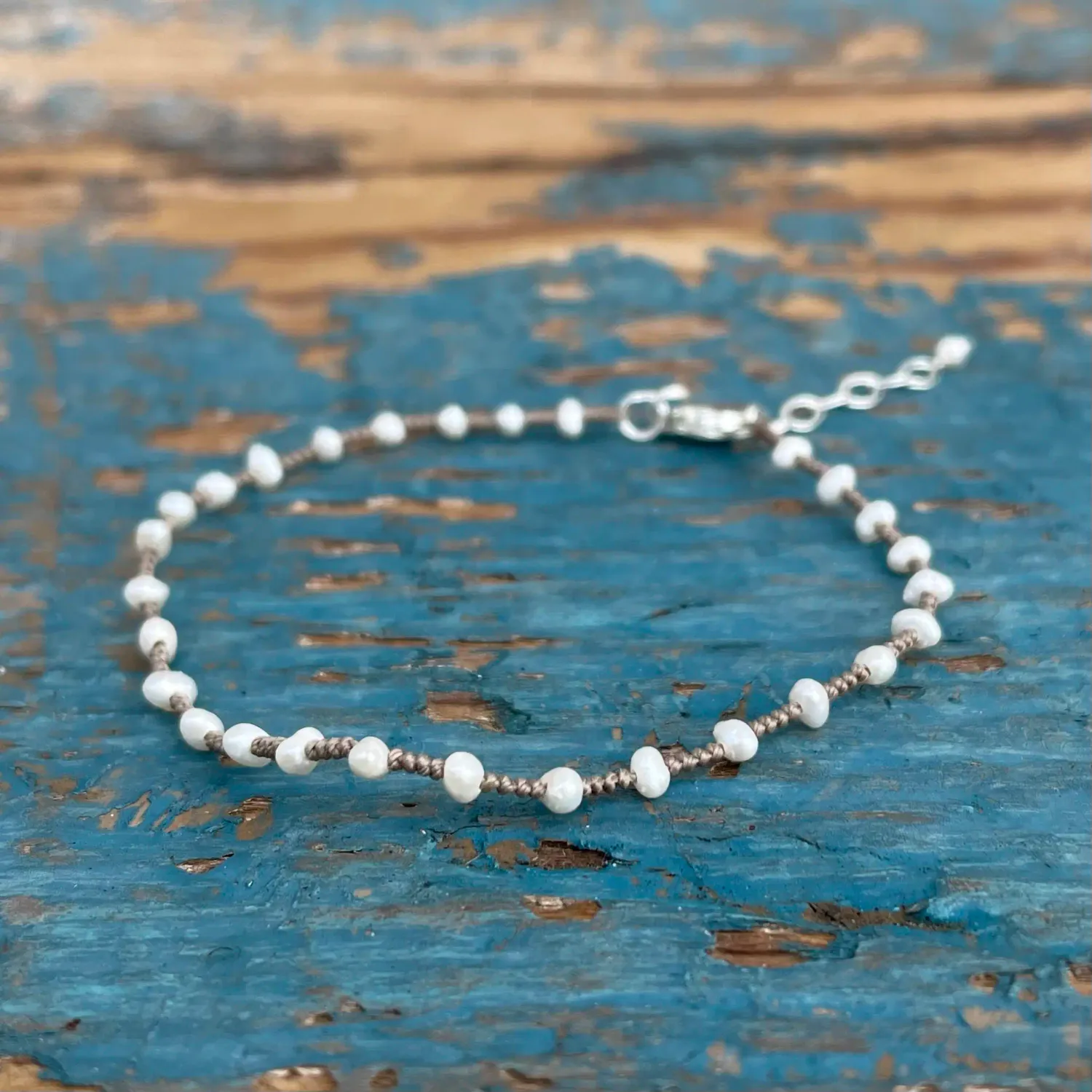 MALS Pearl Friendship Bracelet, VERSION:: SAND + white pearl (out of stock) (S adjustable 6-7")