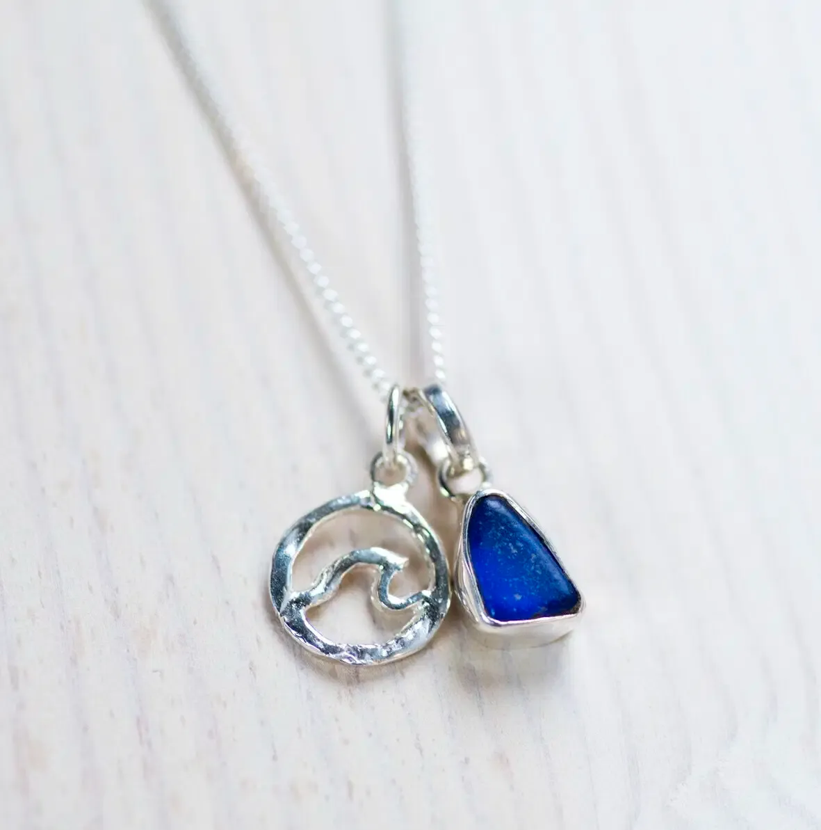Sea Glass Necklace (Mermaid Tear + Wave)