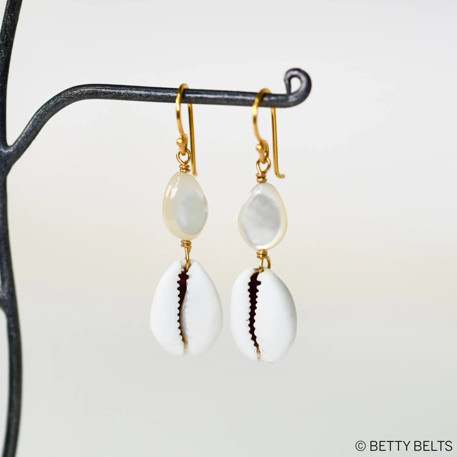 MORGAN Cowrie Shell Drop Earrings (Silver &amp; 24K Gold Vermeil)