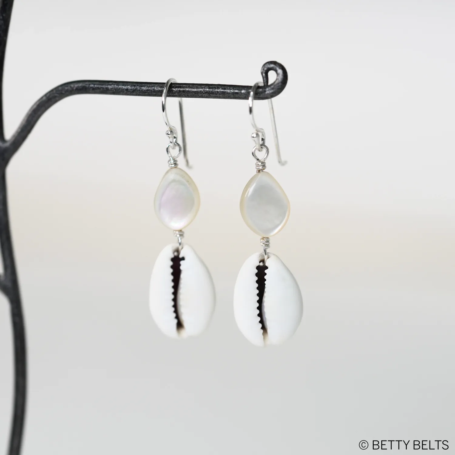MORGAN Cowrie Shell Drop Earrings (Silver &amp; 24K Gold Vermeil), Option:: 925 Sterling Silver