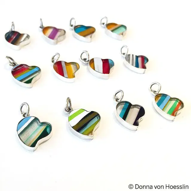 Upcycled Bezel Set Surfite Charm (HEART)