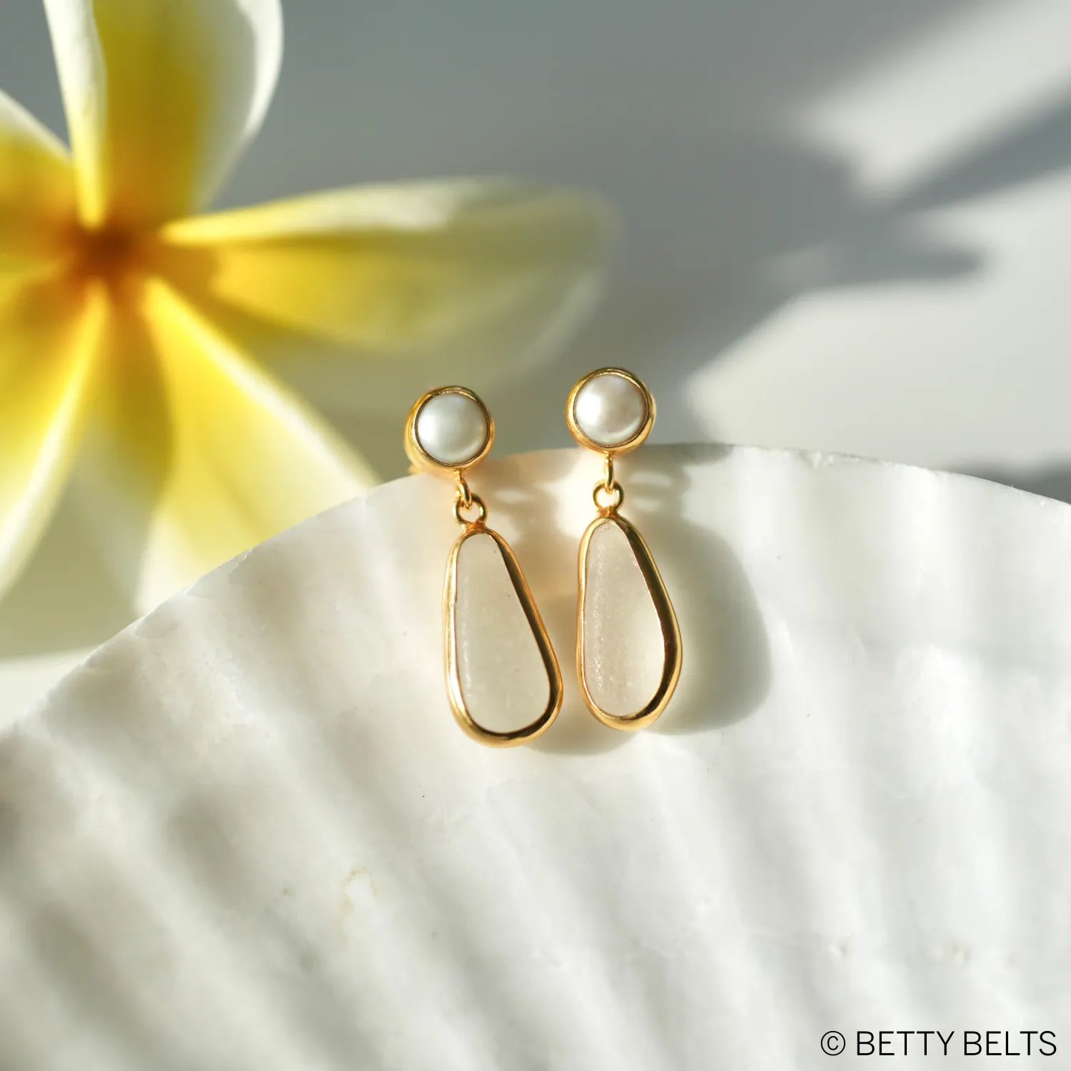 Sophia Pearl + Sea Glass Post Earrings (Silver &amp; 24K Gold Vermeil)