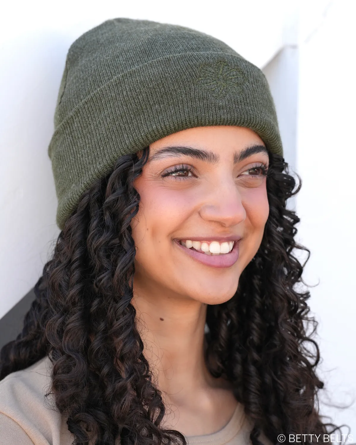 Betty Embroidered Heather Beanie, Color:: OLIVE
