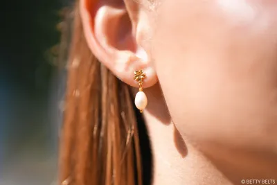 Kendall Plumeria Pearl Stud Earrings (Silver &amp; 24K Gold Vermeil)