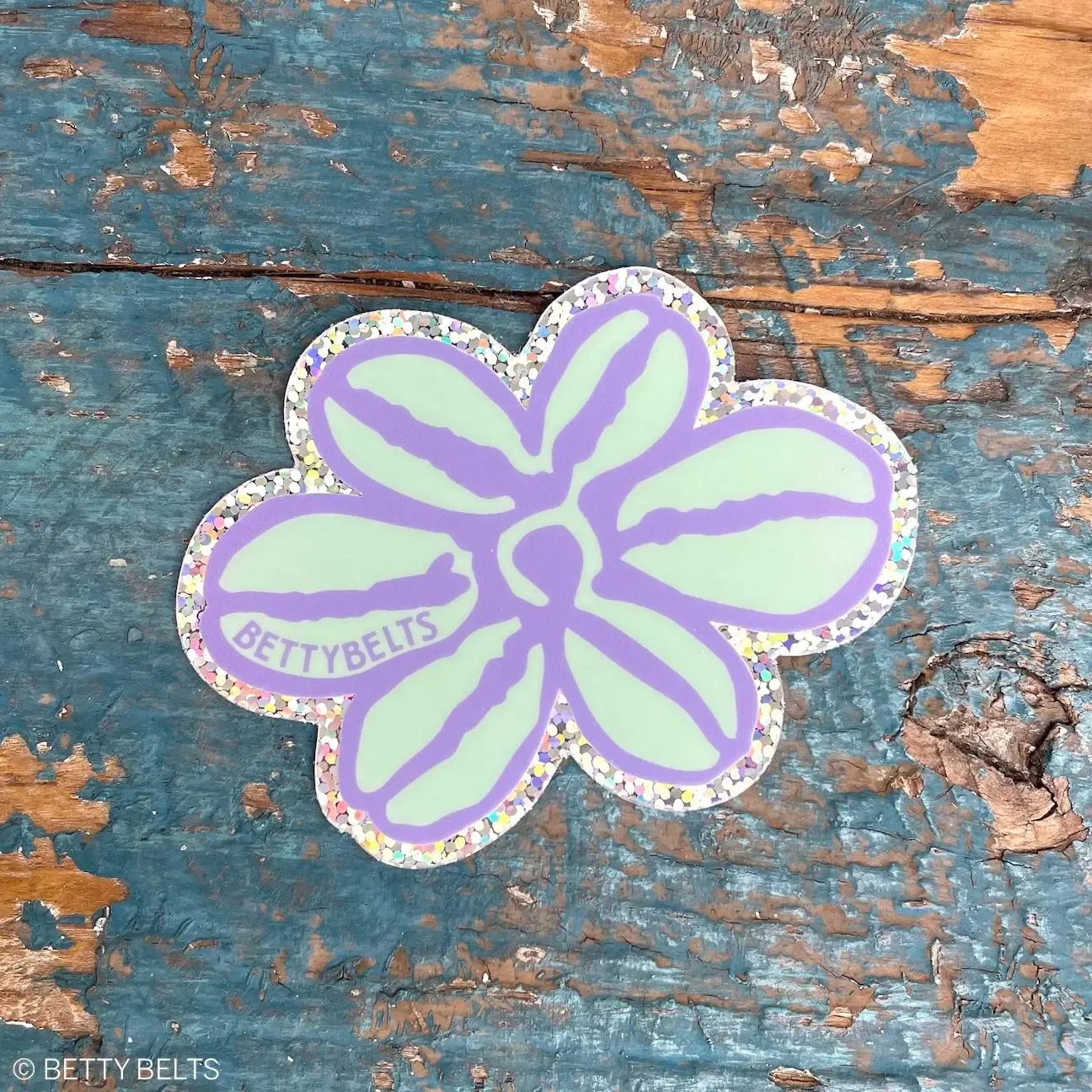 Betty Flower Sticker (Purple &amp; Green Holographic Glitter)