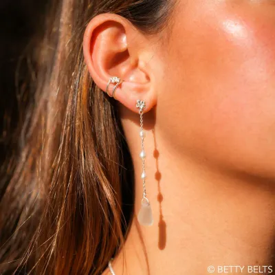 Pearl + Sea Glass Plumeria Wedding Earrings