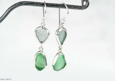 Sea Glass Double Drop Earrings (Silver &amp; 24K Gold Vermeil)