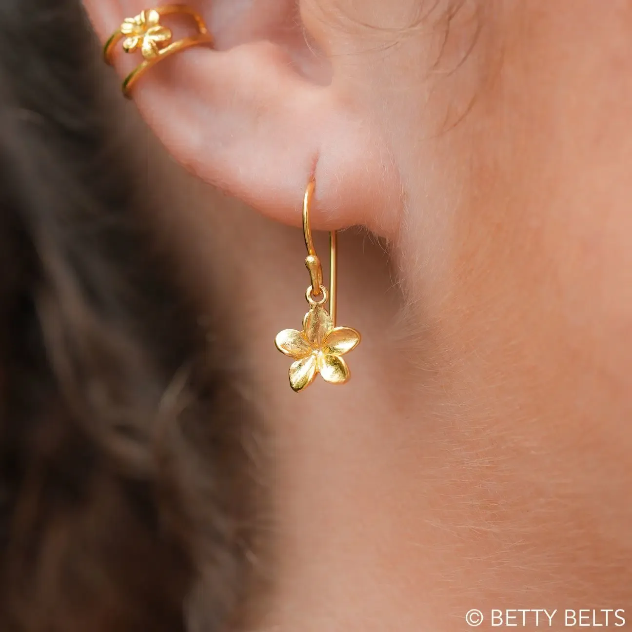 Plumeria Drop Earrings (Silver &amp; 24K Gold Vermeil)