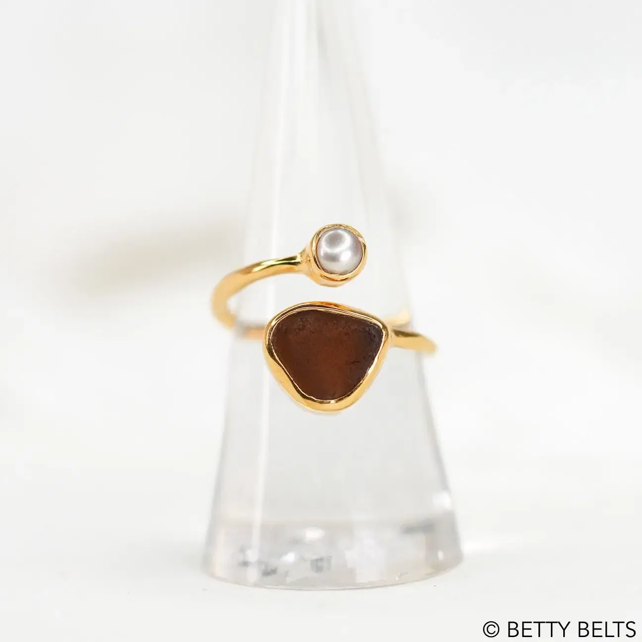 Sophia Pearl + Sea Glass Wrap Ring (Silver &amp; 24K Gold Vermeil)