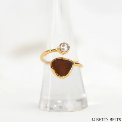 Sophia Pearl + Sea Glass Wrap Ring (Silver &amp; 24K Gold Vermeil)