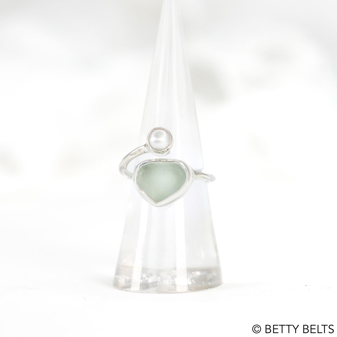 Sophia Pearl + Sea Glass Wrap Ring (Silver &amp; 24K Gold Vermeil)
