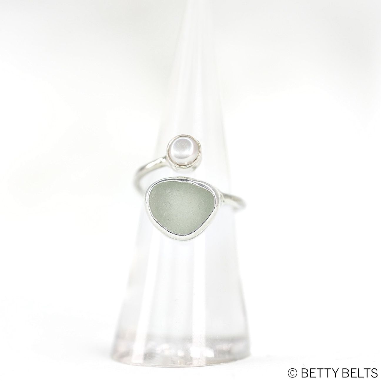 Sophia Pearl + Sea Glass Wrap Ring (Silver &amp; 24K Gold Vermeil)