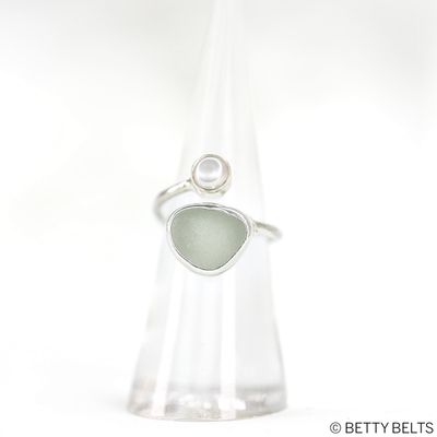 Sophia Pearl + Sea Glass Wrap Ring (Silver &amp; 24K Gold Vermeil)