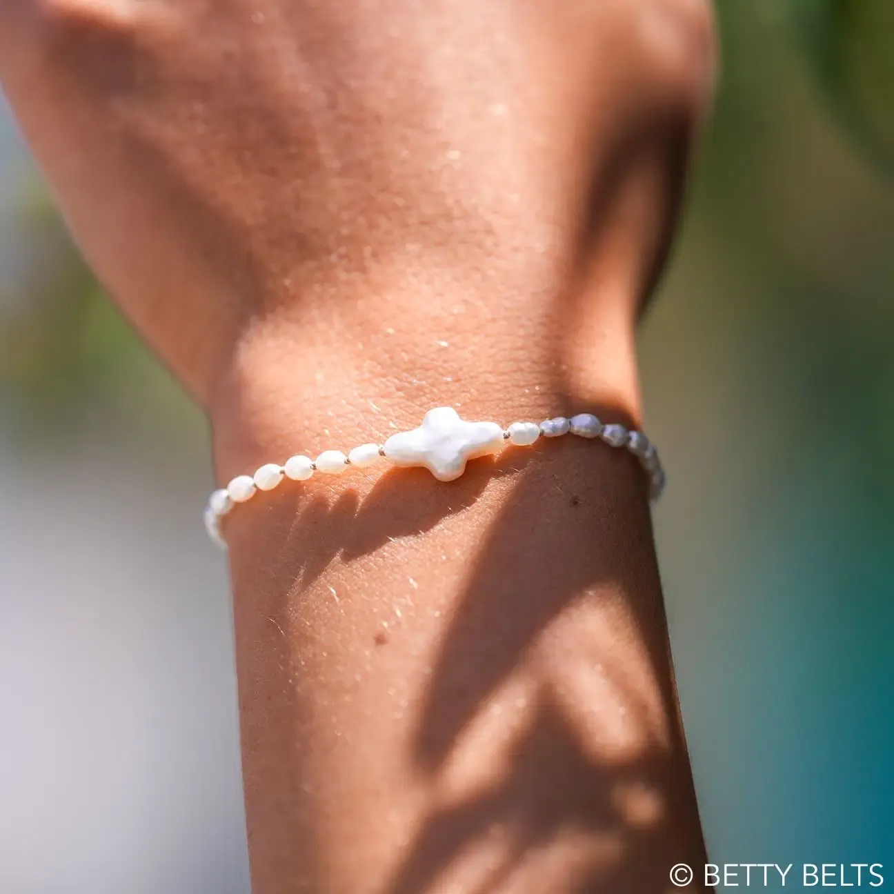 GRACE Pearl Cross Bracelet with Rice Pearls