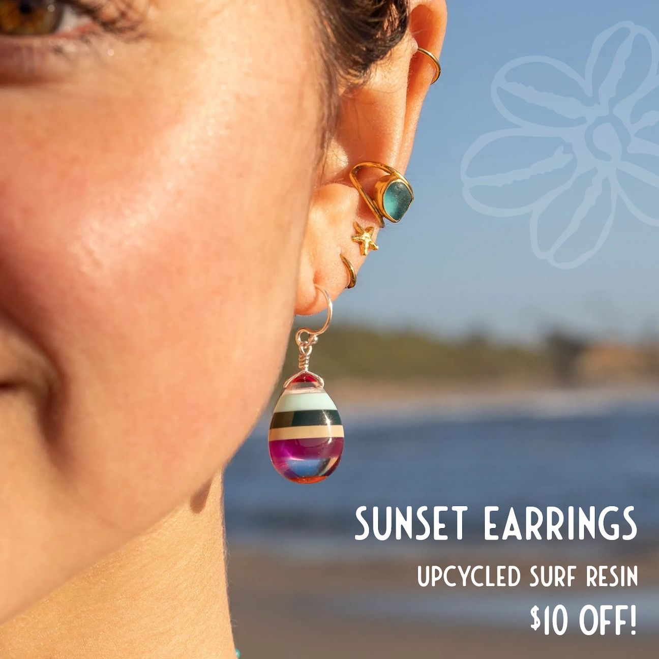 Sunset Earrings Upcycled Surfboard Resin