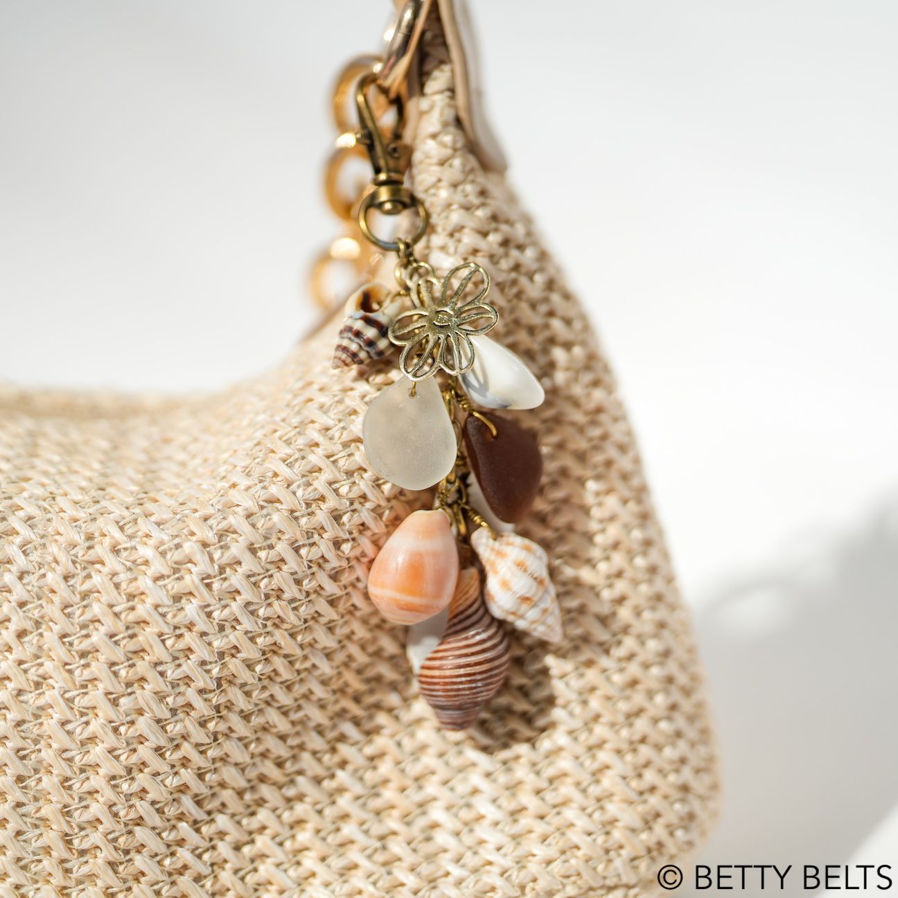 Betty Flower Sea Glass &amp; Shell Bag Charm Keychain