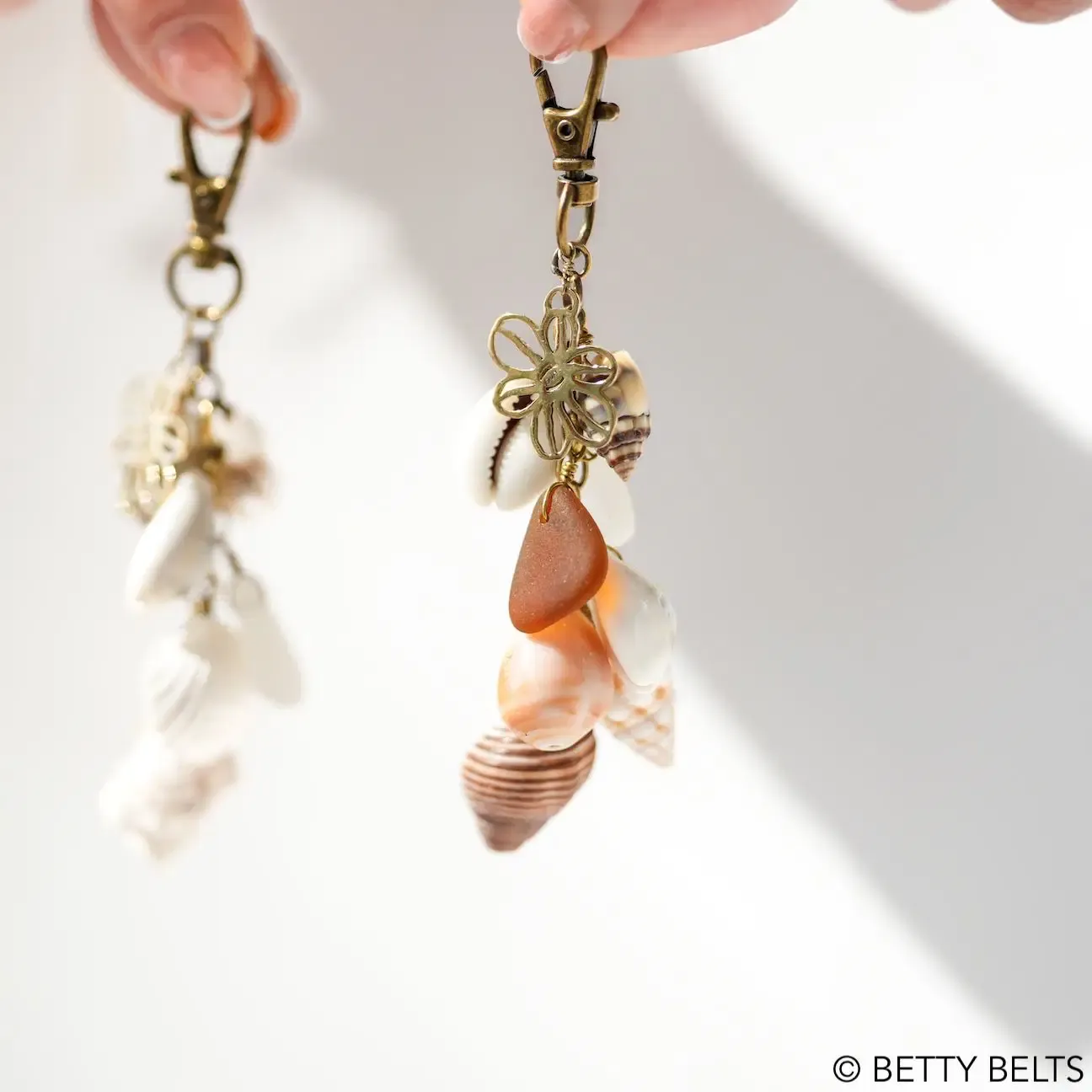 Betty Flower Sea Glass &amp; Shell Bag Charm Keychain