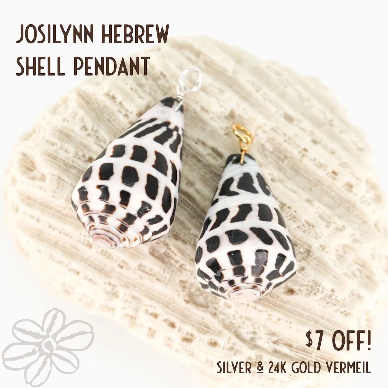 JOSILYNN Hebrew Shell Pendant (Silver &amp; 24K Gold Vermeil)