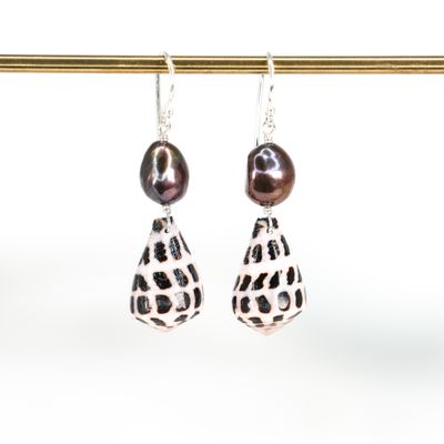 JOSILYNN Hebrew Shell + Pearl Earrings (Silver &amp; 24K Gold Vermeil)