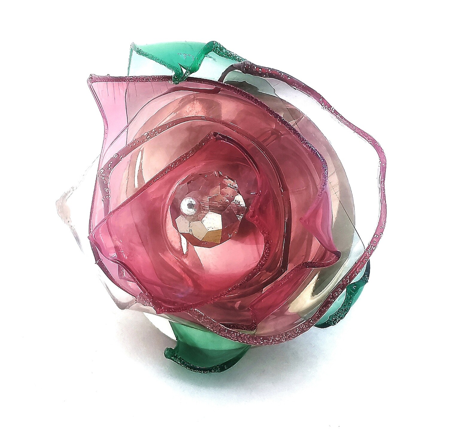ANELLO Fiore rosa e foglie n. 16