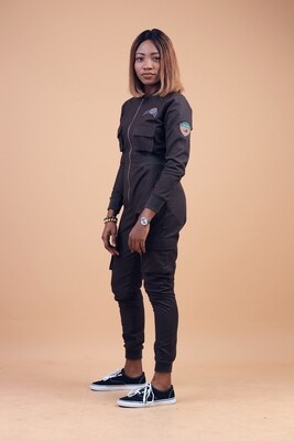 DAVYCURTIS 
STREET MILITIA 
Khaki Green Cargo Jumpsuit