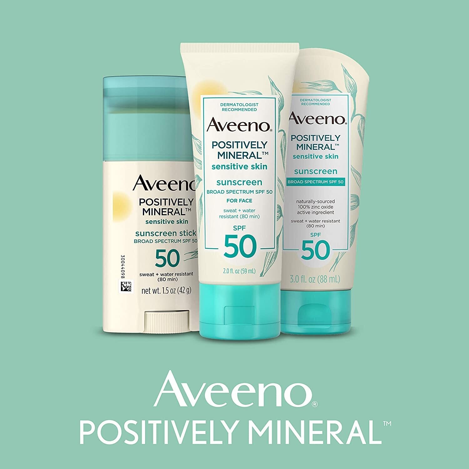 Aveeno Positively Mineral Sensitive Skin Daily Sunscreen Lotion with SPF 50 100 Zinc Oxide