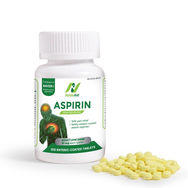 Pure Low Dose Aspirin 81mg for Adults By NobleAid 100 Count