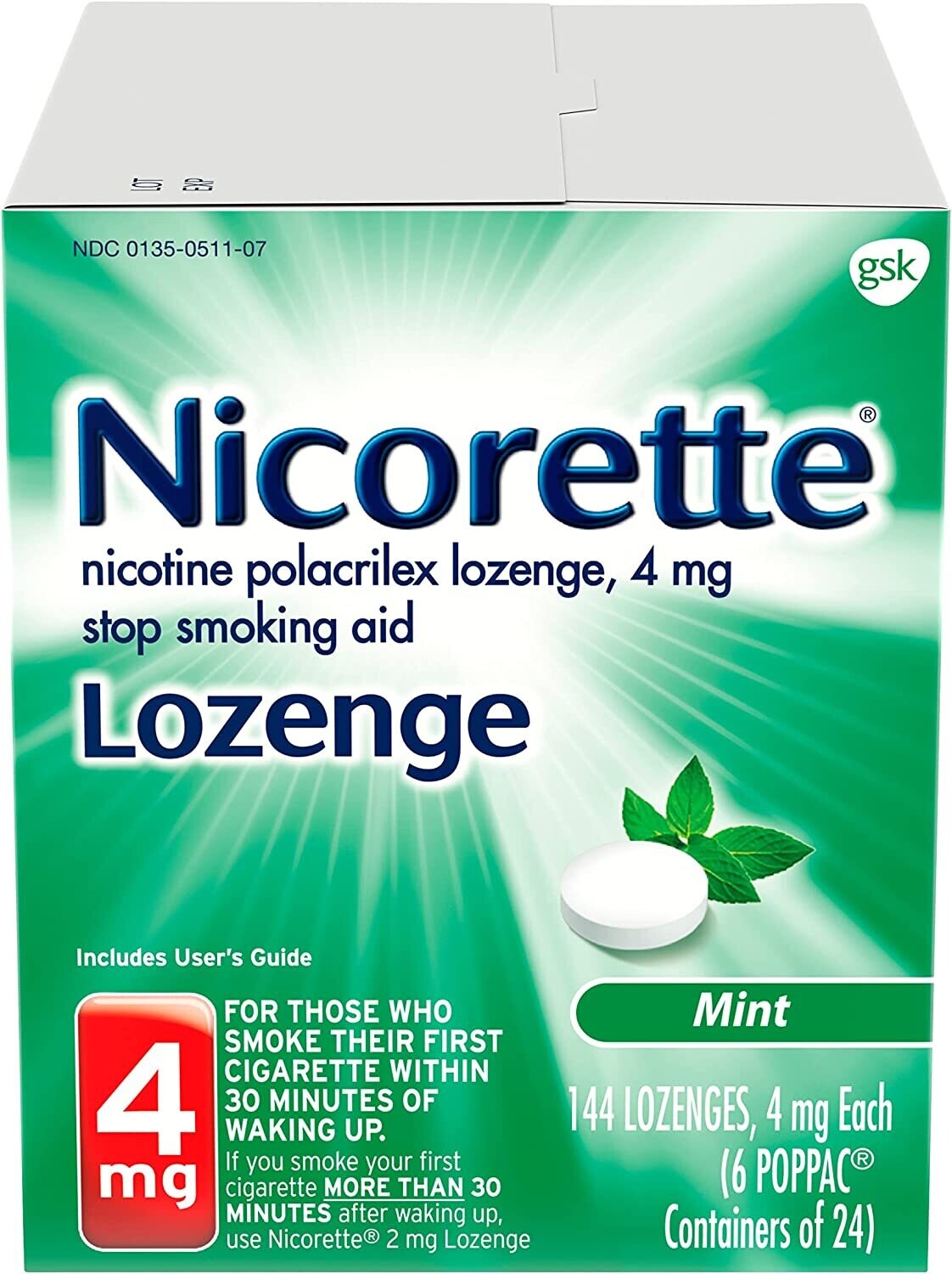 Nicorette Nicotine Lozenges to Stop Smoking, 4 mg, Mint Flavor 144 Count