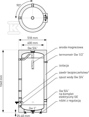 Zasobnik 100l SG(S) Tower Acu 100, bez wężownicy, emaliowany, poliuretan, skay, pionowy wolnostojący 22-108000