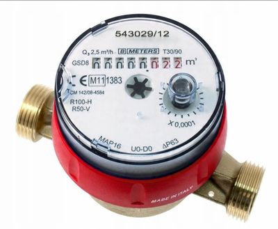 Wodomierz BMETERS GSD8-RFM, 1/2 cala DN15 2,5 m3/h ciepła woda, przyłącze 3/4 cala, R160/R50 8MA00C12SSCMVS
