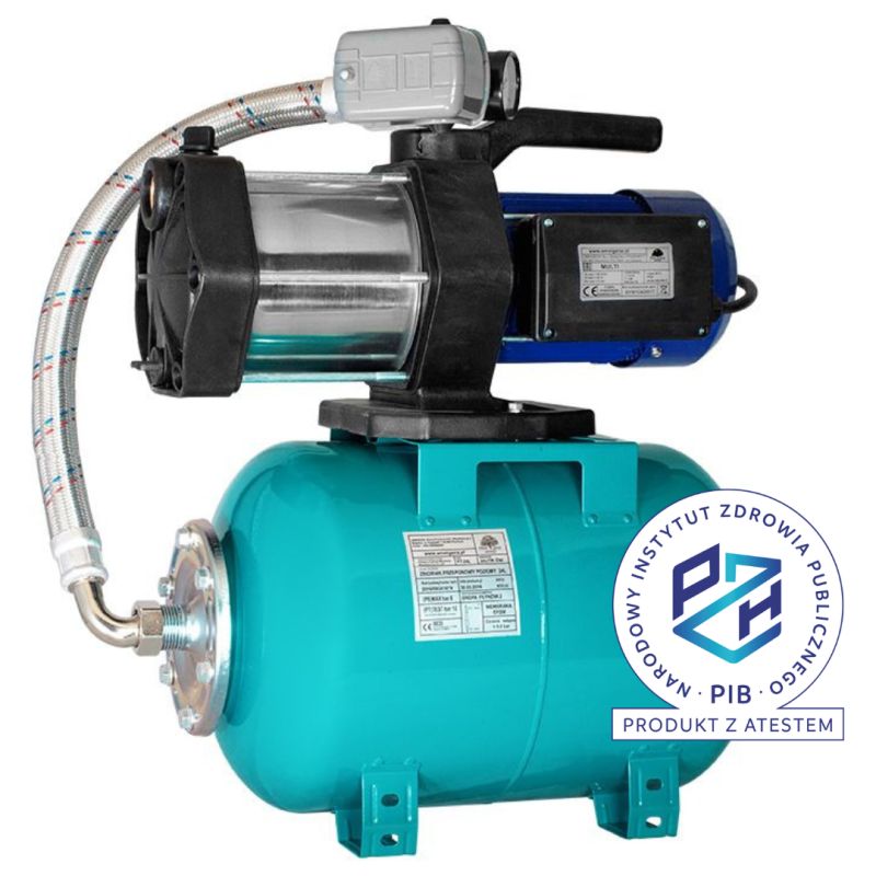 Zestaw hydroforowy Multi 1300 INOX 230V zestaw hydroforowy na zbiorniku 24L AQUASYSTEM