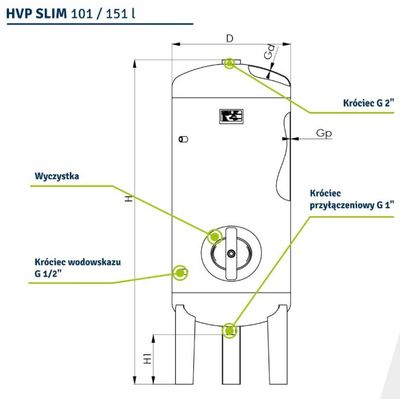 Zbiornik ocynkowany Hydro-Vacuum SLIM HVP 101 L 6 bar