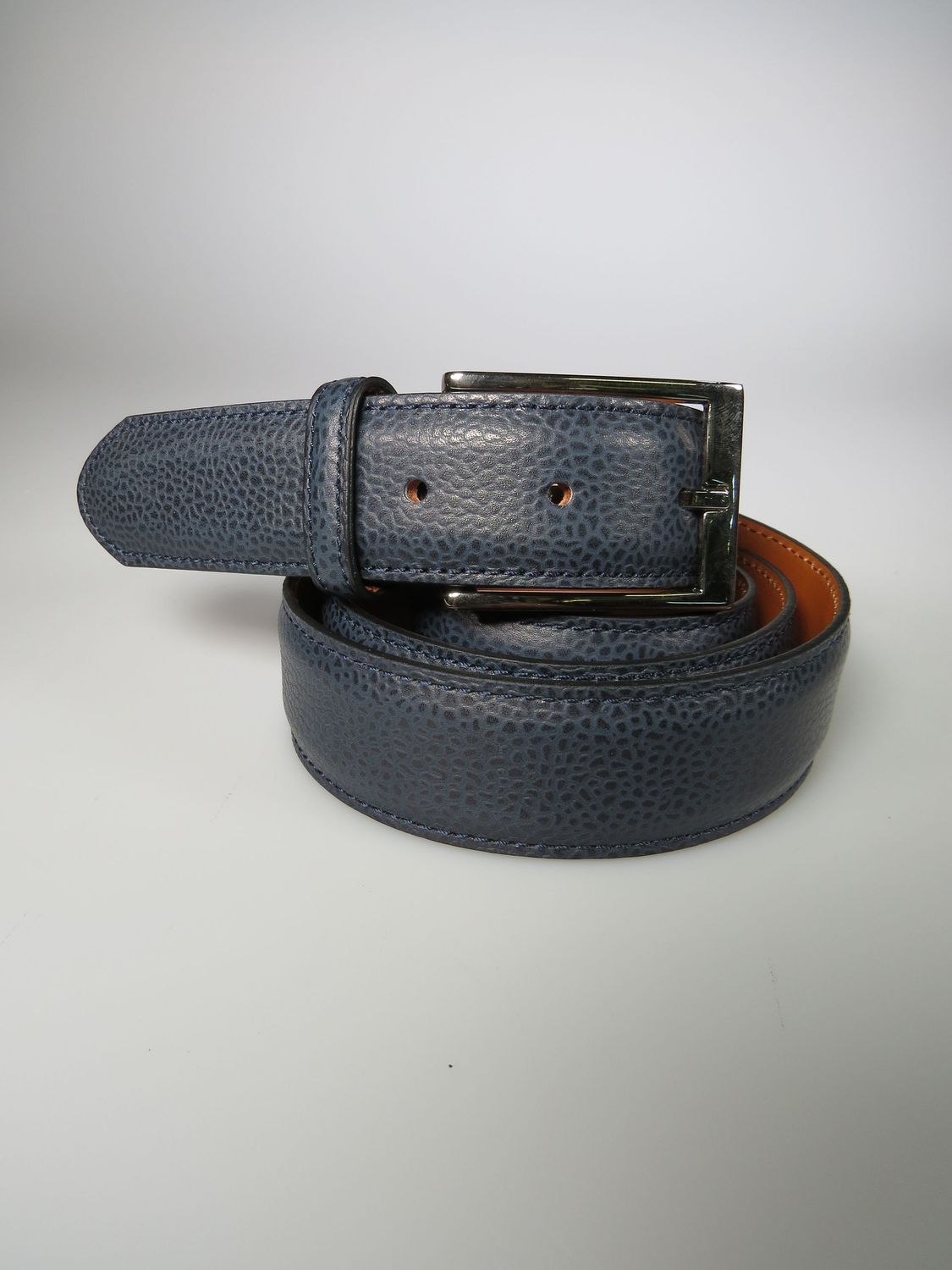 Ledergürtel blau Scotchgrain schmal