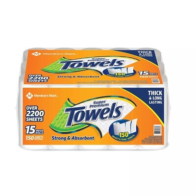 Member&#39;s Mark Super Premium Individually Wrapped Paper Towels (15 rolls, 150 sheets per roll)