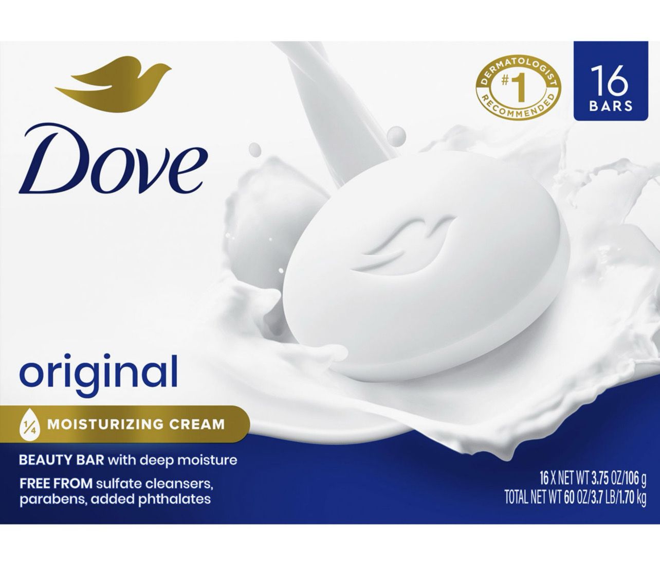 Dove Beauty Bar Soap, Original White, 3.75 oz., 16 ct.