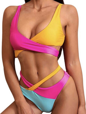 Ladies Swimwear Sexy Bikini Summer Swimming 2-Piece Set Triangle Thong Adjustable Belt - Small