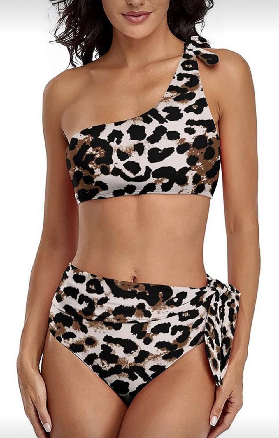 Women High Waisted One Shoulder Swimsuit Bathing Suits 2 Piece Bikini Set - XL