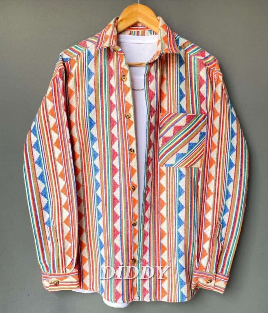 Chemise Boutonnée Rayée Colorée en coton