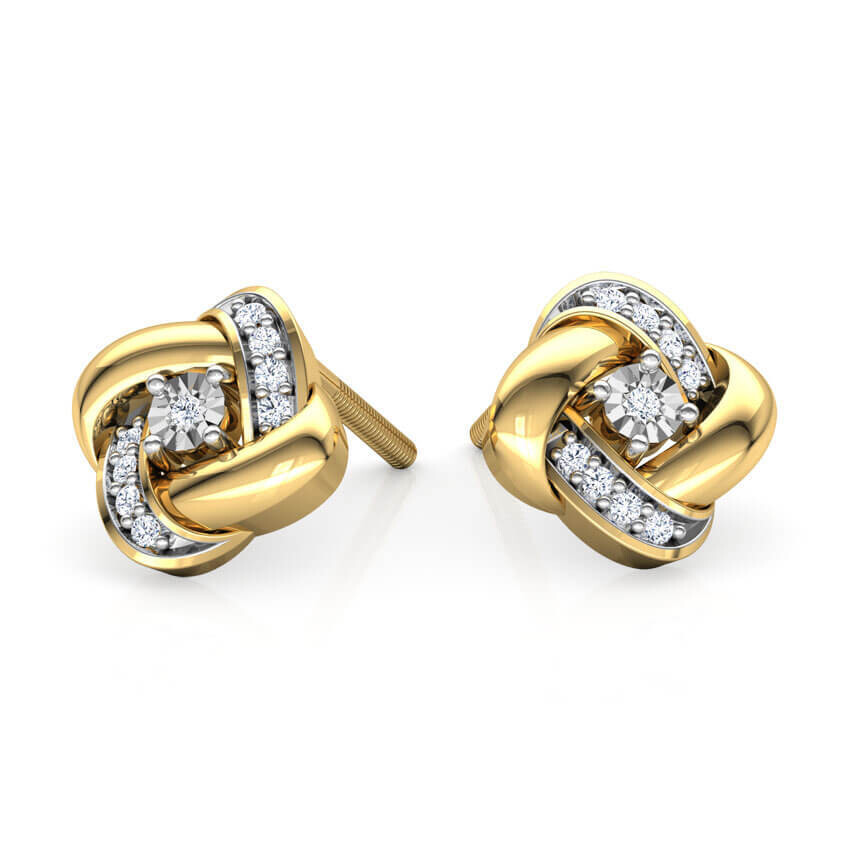 0.128 Ct Diamond Floral Yellow Gold Earrings