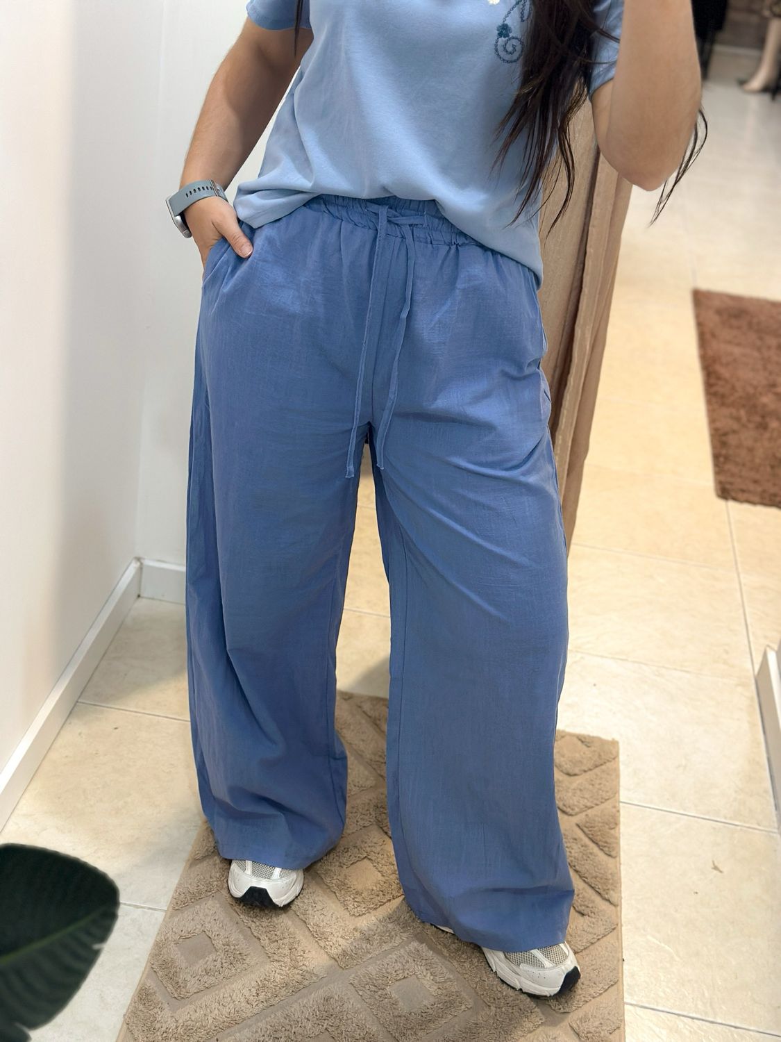 PANTALON LINO CELESTE