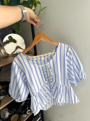 BLUSA RAYADA CELESTE