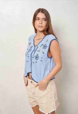CHALECO FLOR CELESTE
